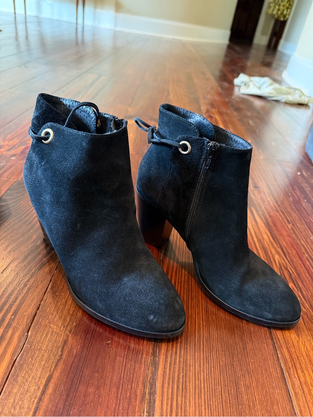 Dee Keller Women’s Black Suede Ankle Booties with Block Heel